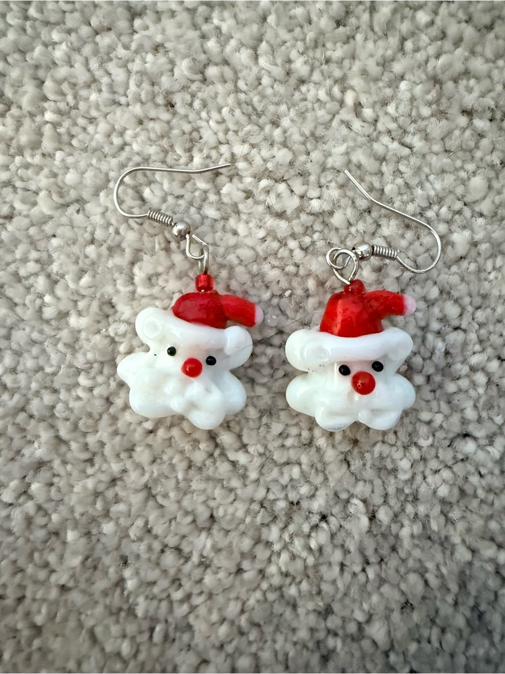 Red & White Santa Bear Drop Earrings for Kids